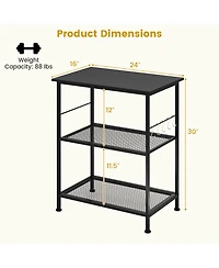 Costway 3-Tier Kitchen Serving Cart Utility Standing Microwave Rack with Hooks Rustic