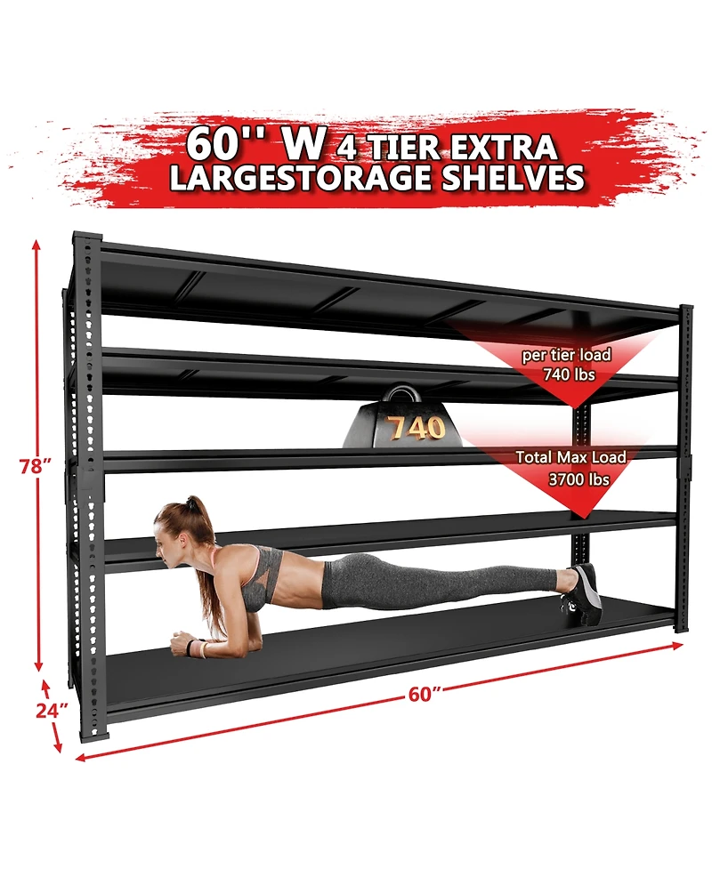 Lovmor 5-Tier 60 in W x 78 in H x 24 in D Adjustable Solid Plate Heavy Duty Metal Shelving Unit