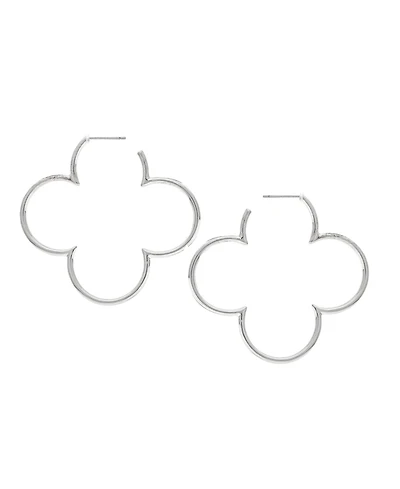 Rivka Friedman Rhodium Polished Flower Hoop Earrings