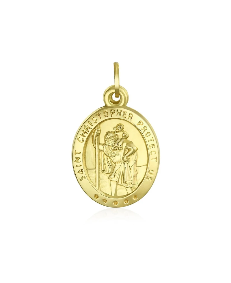 Bling Jewelry 14K Gold Religious Medal Saint Christopher Pendant Necklace Saint of Travel Safety No Chain