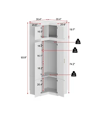 Famapy White Wood 6-Door Corner Wardrobe Armoires with Storage Shelves