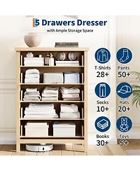 gaomon Fluted Dresser for Bedroom with 5 Drawers, 42.9 in Tall Chest of Large DrawersLarge Clothes Storage Cabinet,Wood Dresser, Tv Stand for Bedroom