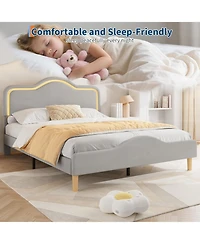 Gaomon Size Velvet Led Bed Frame with Adjustable Headboard, Princess Platform Bedframe for Kids/Girls, No Box Spring Needed