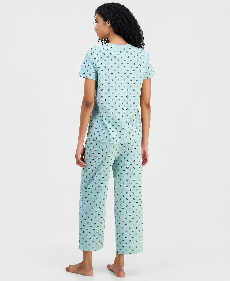 Charter Club Women's 2-Pc. Cotton Printed Cropped Pajamas Set, Created for Macy's