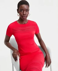 I.N.C. International Concepts Pointelle Stripe Short Sleeve Sweater Midi Skirt