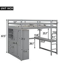 Boyel Living Wood Full Loft Bed with Built-in Wardrobe, Desk, Storage Shelves and Drawers