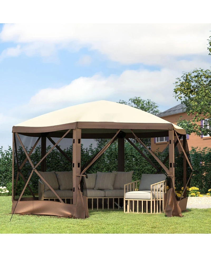 Mecale 12 x 12 ft 6-Sided Pop-Up Gazebo Screen Tent, Mesh Windows, Carry Bag, Ground Stakes, Large Shade Canopy for Outdoor Use