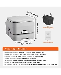 Mecale Portable Camping Toilet with Carry Bag, Rv Toilet with 3.2 Gal Waste Tank, Push-Button Pressurized Flush Commode