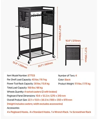 Mecale 4-Tier Tool Cart, 150 lb Capacity, Rolling Drill Holder & Storage Rack on Wheels.