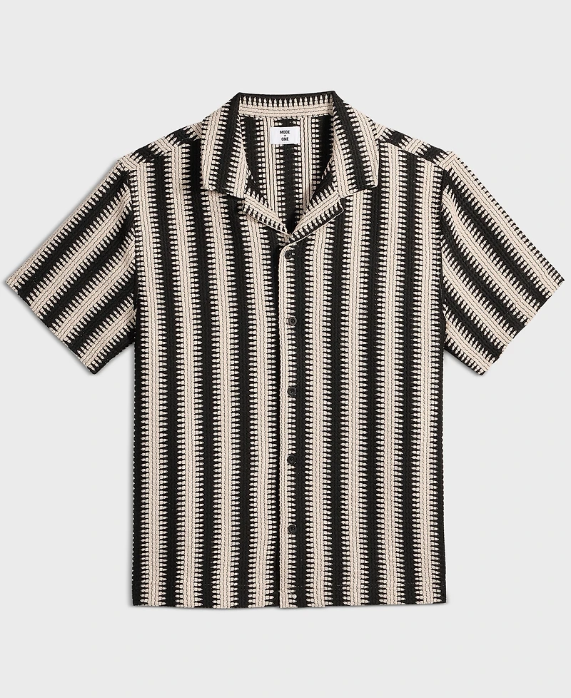 Mode of One Men's Relaxed-Fit Crochet Knit Short-Sleeve Camp Shirt, Macy's Exclusive