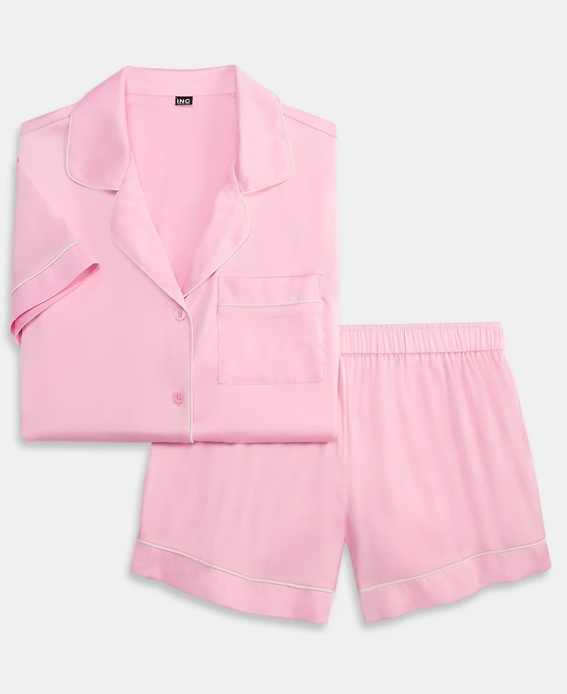 I.n.c International Concepts Women's Stretch Satin Short-Sleeve Pajama Set, Exclusively at Macy's