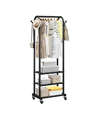 Ecooso Rolling Clothes Rack with Hanging Rod, Side Hooks & 3 Shelves, 99 lb Capacity, Heavy-Duty Carbon Steel Garment Rack