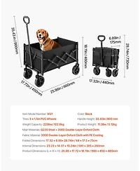 Mecale Collapsible Folding Wagon Cart, 120L Capacity, 225 lb Load, All-Terrain Wheels, Adjustable Handle, Outdoor Utility Cart, Black