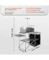 Mecale Camping Kitchen Table, Folding Aluminum Cook Station with Cupboard, Detachable Windscreen, Carrying Bag, Quick Setup, Black