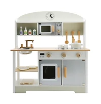 Bruce & Shark Wooden Kids Play Kitchen Set with Microwave, Sink & Storage, Gift for Boys and Girls