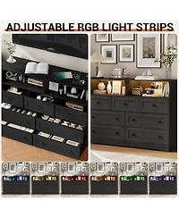 gaomon 7 Drawer Dresser for Bedroom with Led Lights, Wooden Chest of Drawers with 2 Open Compartments and Charging Station