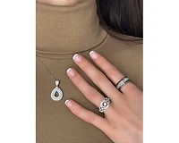 Suzy Levian Sterling Silver Cubic Zirconia Triple Row Tear Drop Dangle Pendant Necklace