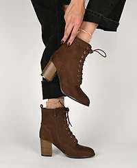 Journee Collection Women's Baylor Lace Up Stacked Heel Booties