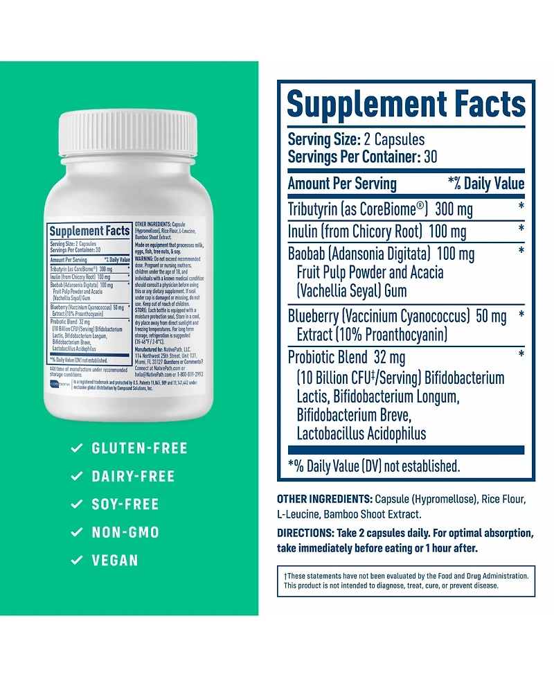 NativePath Complete Synbiotic - Pre, Pro & Postbiotic 3-in-1 for Gut Health & Digestive Support - 10 Billion Cfu, 30 Servings