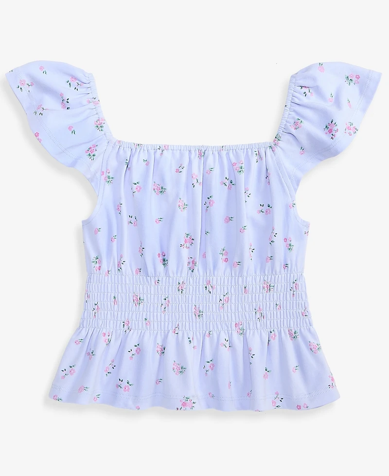 With Jules Girls' 7-16 Smocked Floral-Print Top