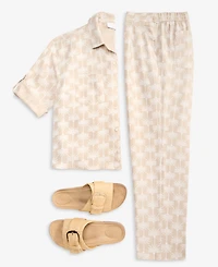 Charter Club Women's 100% Linen Print Roll-Tab Camp Shirt, Created for Macy's