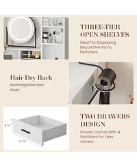 gaomon Vanity Desk with Rotating Mirror & Adjustable Light, Makeup Dressing Table Power Outlet, 2 Drawers Shelves, Includes Stool for Bedroom