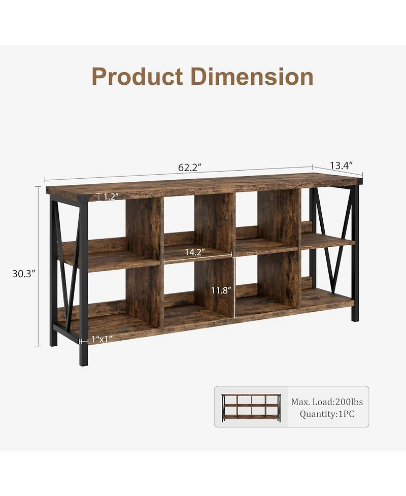 gaomon 8 Cube Storage Organizer Bookcases, 3 Tier Metal Horizontal Bookcase, 62 Inch Industrial Storage Bookcase