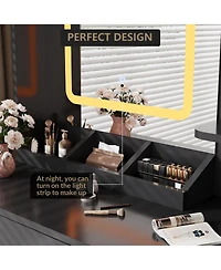 gaomon Vanity Desk and Stool with Mirror and Lights，Makeup Vanity with Charging Station, Drawers