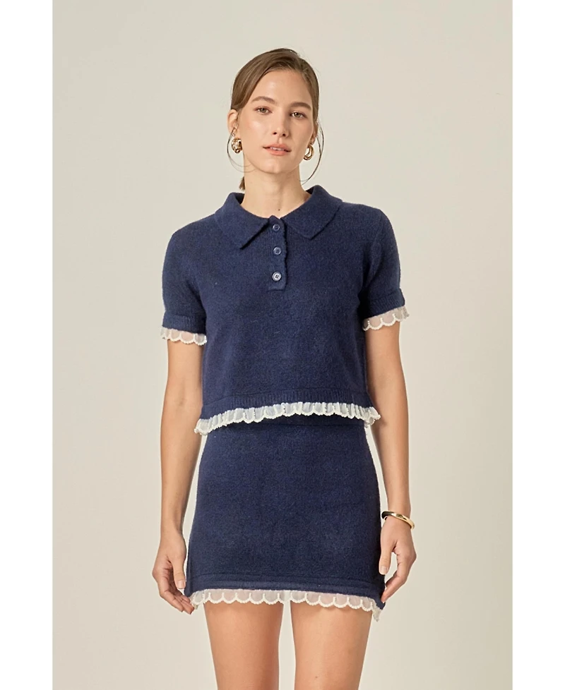 English Factory Women's Scallop Detailed Knit Top