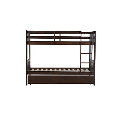 Cesicia Twin over Bunk Bed with Trundle, Convertible to 2 Separate Beds Rubber Wood Ladder & Guardrails