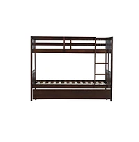 Cesicia Twin over Bunk Bed with Trundle, Convertible to 2 Separate Beds Rubber Wood Ladder & Guardrails