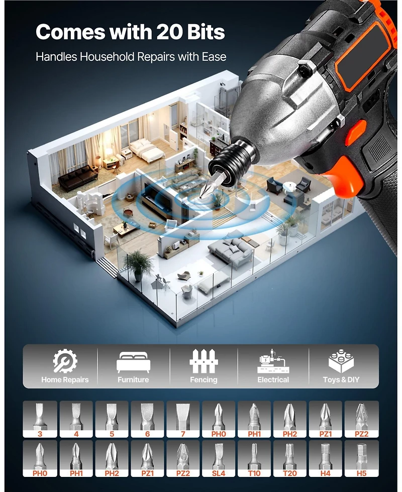 Mecale 12V Brushless 1/4" Impact Driver Kit, 3000 Rpm Max, Battery & Charger, 20 Bits, Led Work Light, Cordless Impact Driver