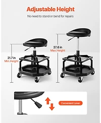 Mecale Pneumatic Rolling Shop Stool, Adjustable Height Garage Work Stool, 300 lb Capacity, 360° Swivel Padded Seat with Casters