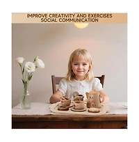 Bruce & Shark 13-Piece Wooden Tea Set with Teapot, Cups & Treats, Child-Safe Gift