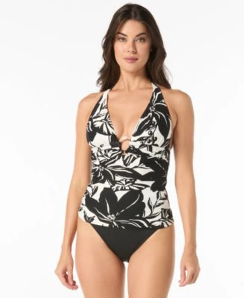 Carmen Marc Valvo Womens Shirred Halter Tankini Top Shirred Waist Bikini Bottoms