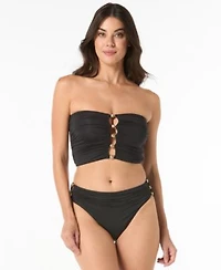 Carmen Marc Valvo Womens Bandeau Draped Top Beaded Bikini Bottom