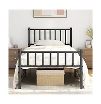Yaheetech Twin Size 12-Slat Metal Bed Frame with Spindle Headboard, Footboard, 13 Inches Underbed Storage, Black