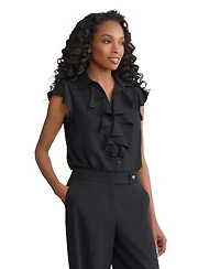 Jones New York Women's Ruffle Detail Collared Top