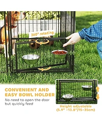 Aostirmotor Dog Kennel with Rotating & Adjustable Height Bowls in Coffee