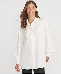 Lands' End Women's Long Sleeve Oversized Satin Buttondown Tunic