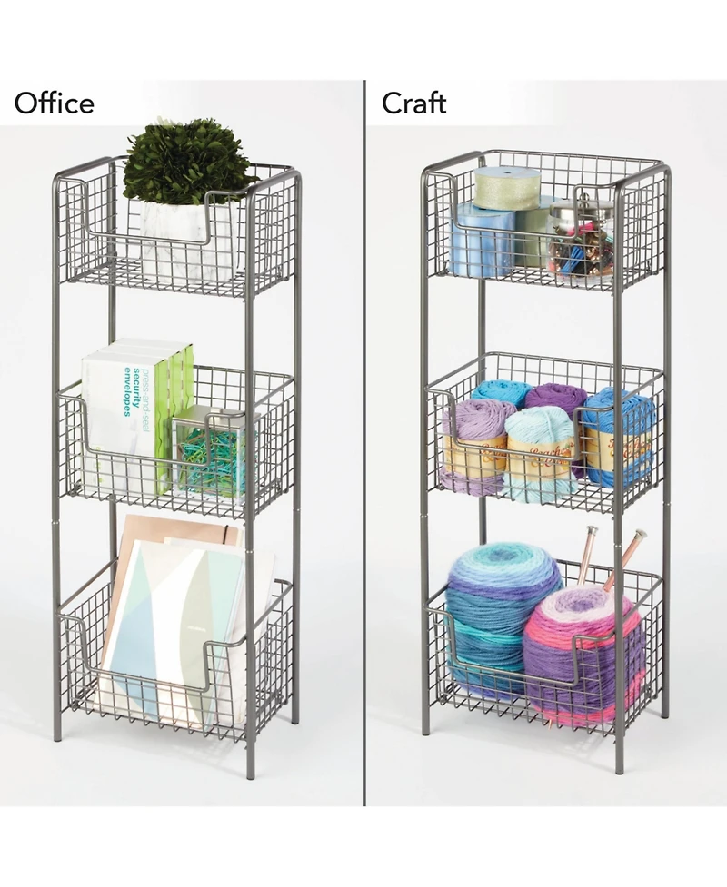 mDesign Vertical Standing Kitchen Pantry Food Shelving with 3 Baskets