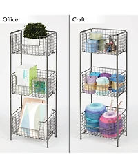 mDesign Vertical Standing Kitchen Pantry Food Shelving with 3 Baskets