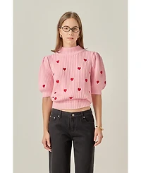 English Factory Women's Heart Shape Embroidery Sweater