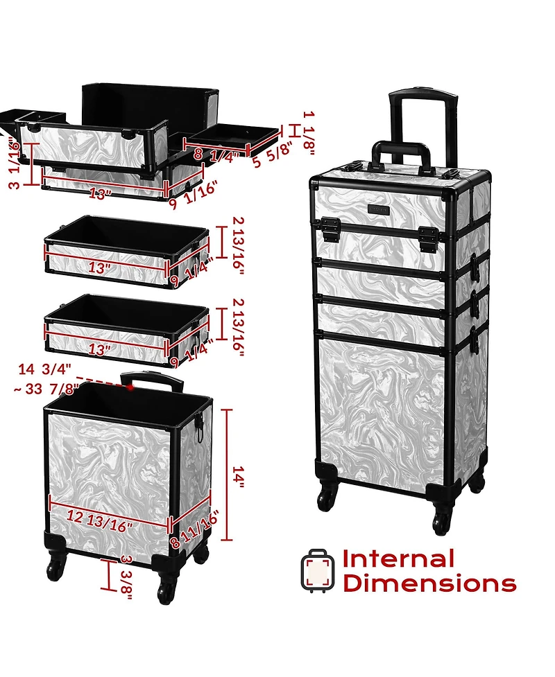 Byootique Makeup Train Case with Portable Cube Case Cosmetic Organizer Graystone