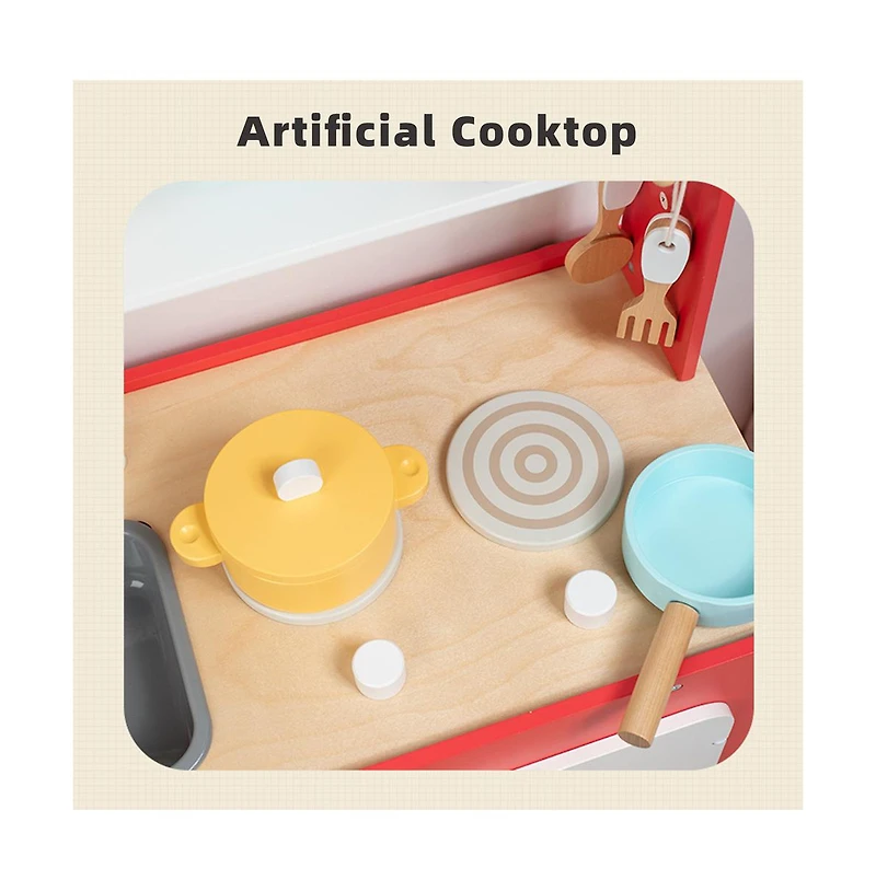 Bruce & Shark Wooden Kids Play Kitchen Toy Set with Washer, Oven, Realistic Sink & Storage