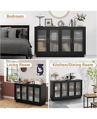 gaomon Buffet Cabinet with Storage, 55.1" Large Sideboard Cabinet, Sideboard with 4 Fluted Glass Doors, Adjustable Shelf, Modern Coffee Bar Buffet