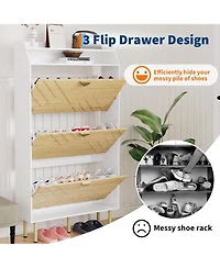 gaomon Narrow Shoe Cabinet with 3 Drawers, Slim Freestanding Shoe Storage Organizer with Wood Grain