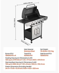 Ecooso 4-Burner Propane Gas Grill with Side Burner