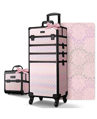 Byootique 4in1 Portable Makeup Train Case with Cube Case Cosmetic Organizer Pink