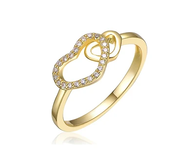 Rachel Glauber Timeless 14K Gold Plated Cubic Zirconia Two Hearts Ring